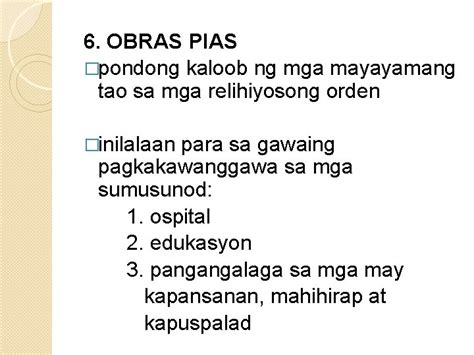 obras pias kahulugan tagalog